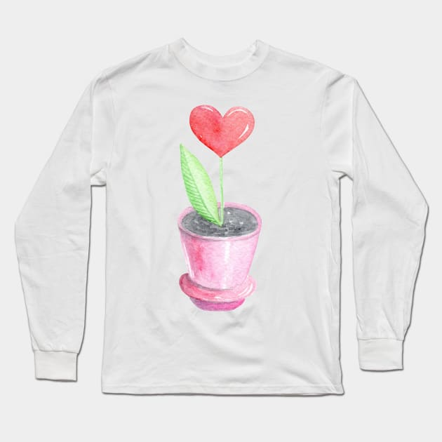 Heart plant in pink pot Long Sleeve T-Shirt by DreamLoudArt